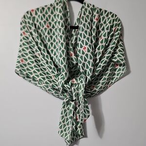 Green Patterned Christmas Scarf Santa & Trees Wide & Long 21x76